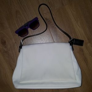 Authentic Coach white canvas black hobo bag